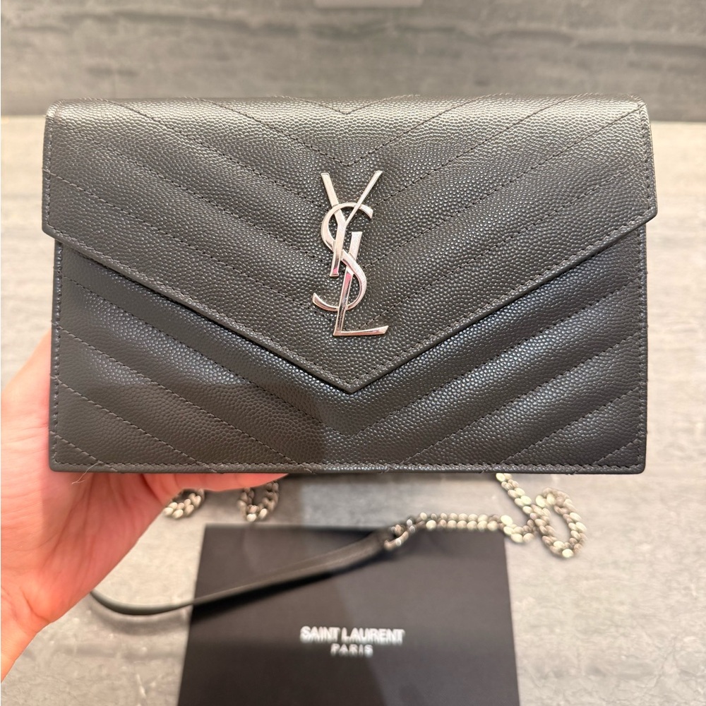 Saint Laurent Black Quilted Leather Monogram Crossbody Bag - Picture 2 of 14